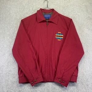 Pendleton Mens Bomber Jacket Red Polyester Aztec Chief Joseph‎ Pattern Western